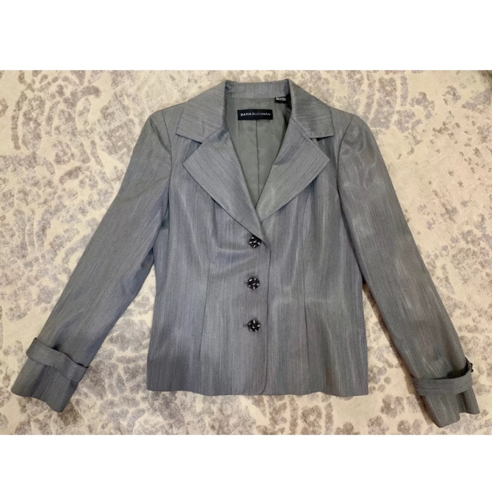 DANA BUCHMAN Gray Wool Blend Wide Leg Pants Suit - Picture 2 of 7